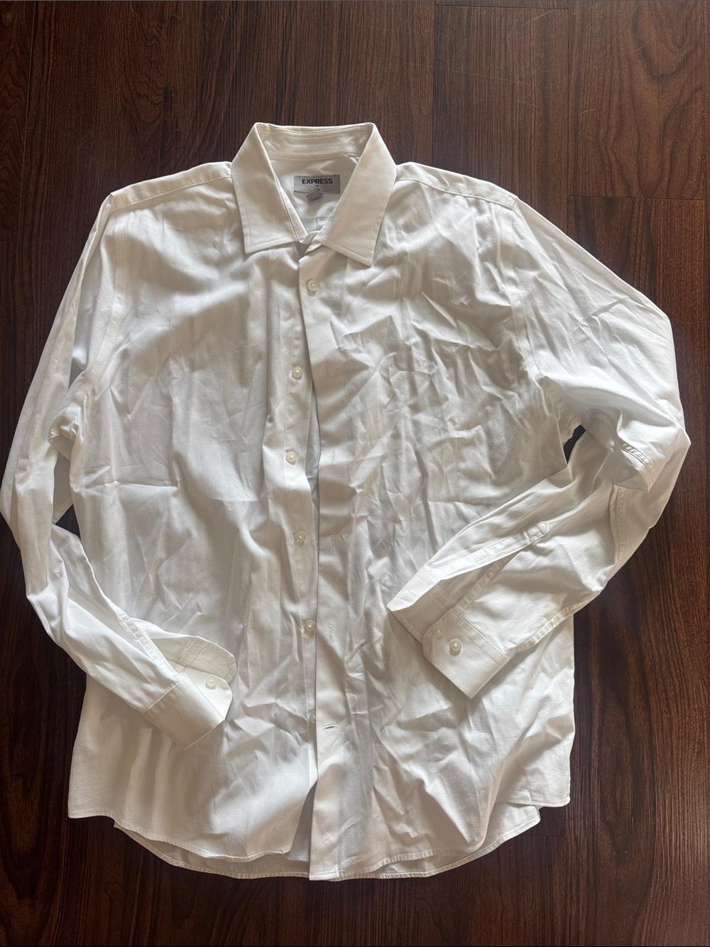 Express Men's White Long-Sleeve Dress Shirt